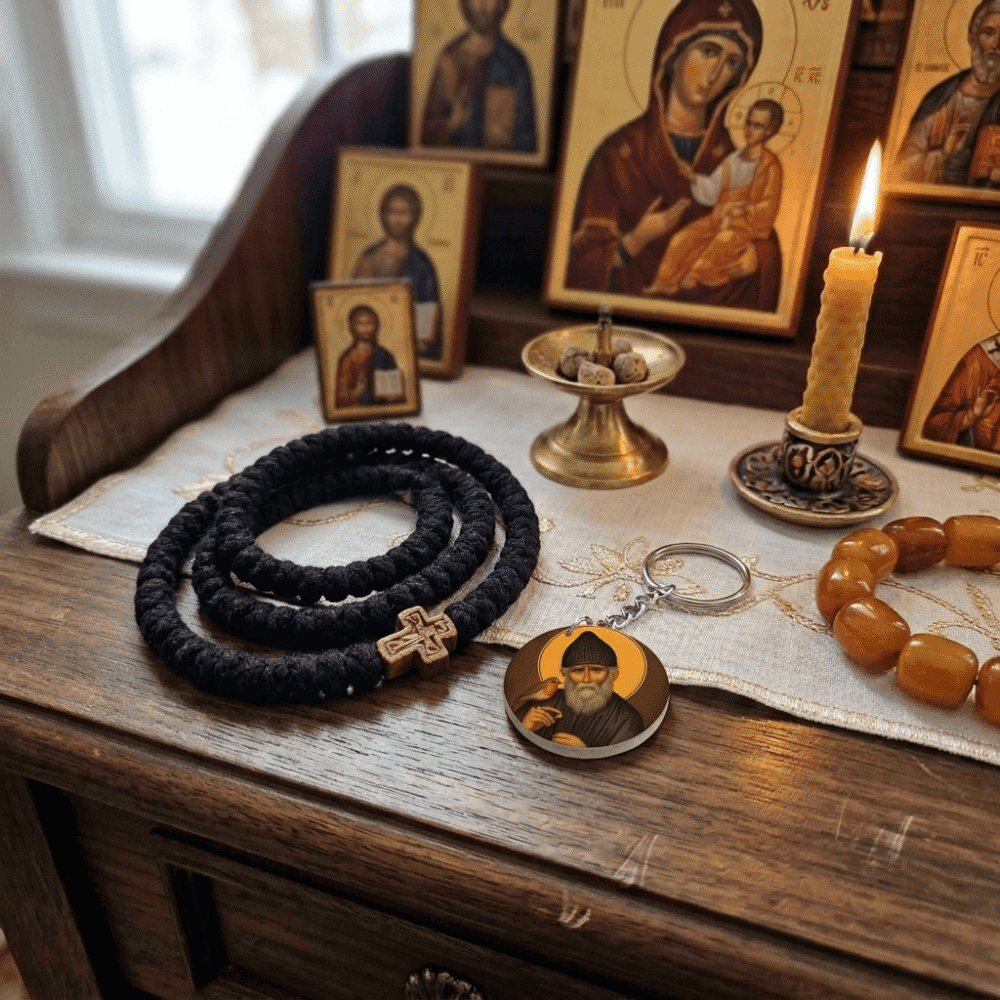 Saint Paisios Wood Mounted Keychain product photo 5 Saint Paisios Wood Keychain