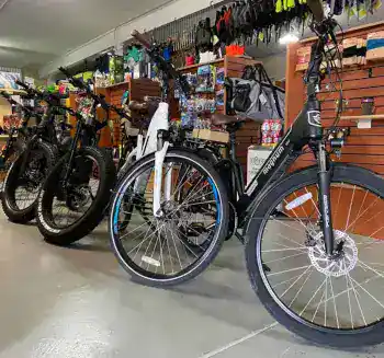 Electric bikes and accessories at WaterDog Outfitters store.