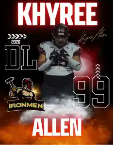 Khyree Allen in football uniform for West Michigan Ironmen, number 99.