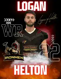Logan Helton in Ironmen football uniform, 2026 team roster.