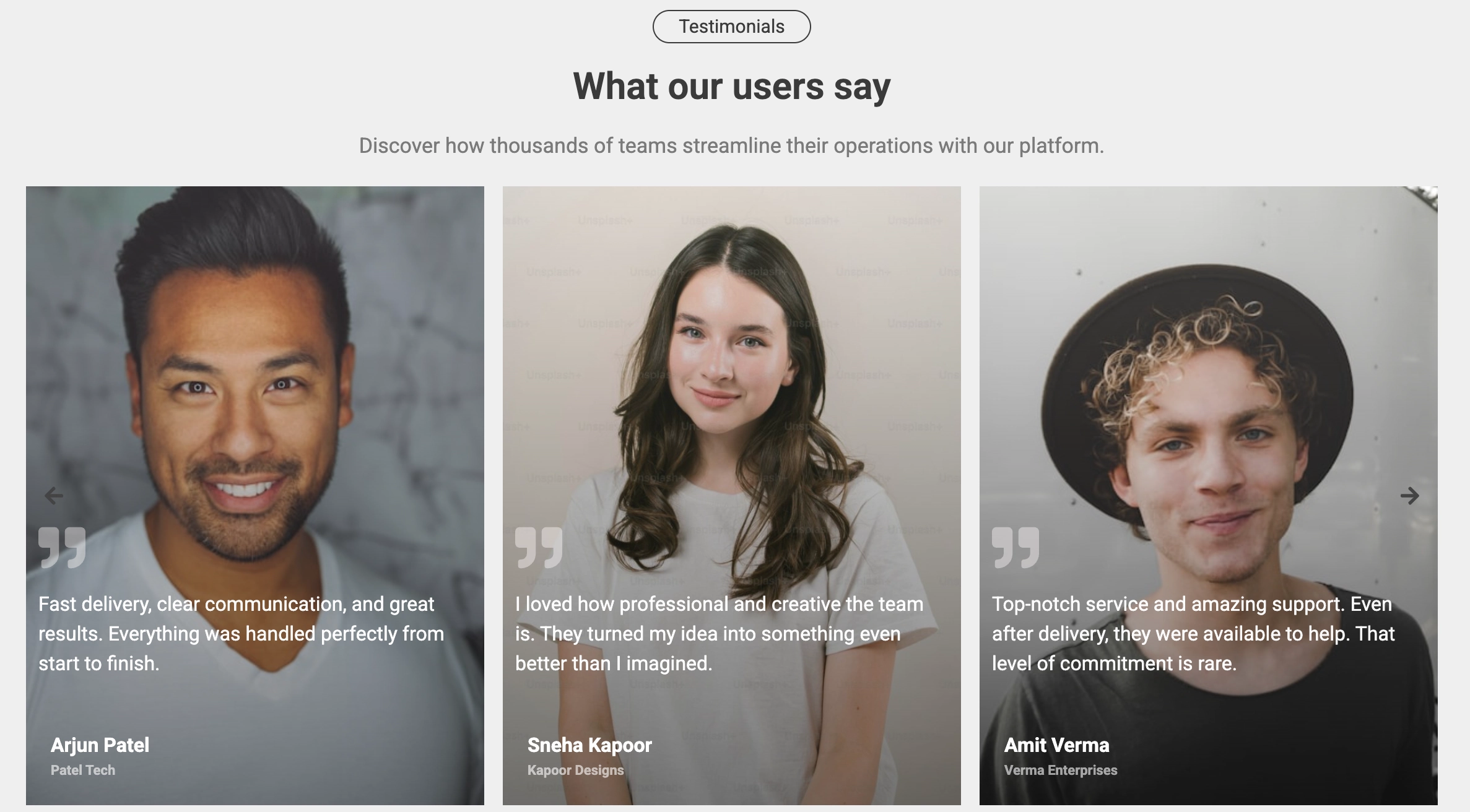 Frontend testimonial carousel pulling from CPT data