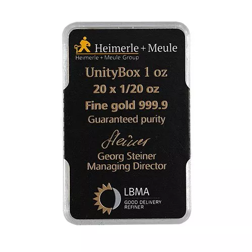 20 x 1 20 oz Heimerle Meule Goudbaar 1 oz UnityBar collection front101
