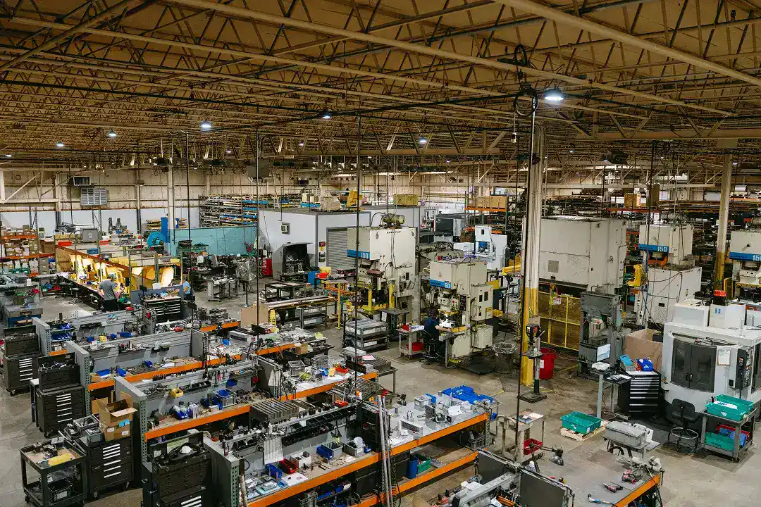Industrial manufacturing facility with machinery and equipment.