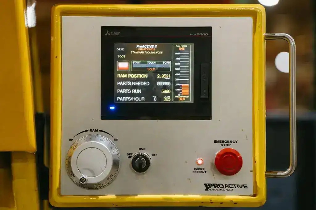 Industrial control panel for manufacturing process monitoring and control.