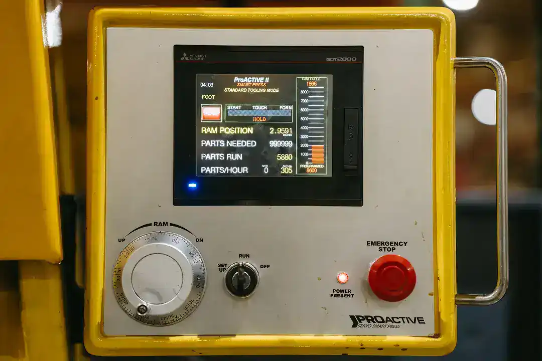 Industrial control panel for manufacturing process monitoring and control.