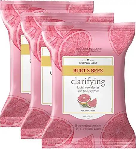 Burt's Bees Facial Cleansing Towelette Wipes for Normal to Oily Skin with Pink Grapefruit