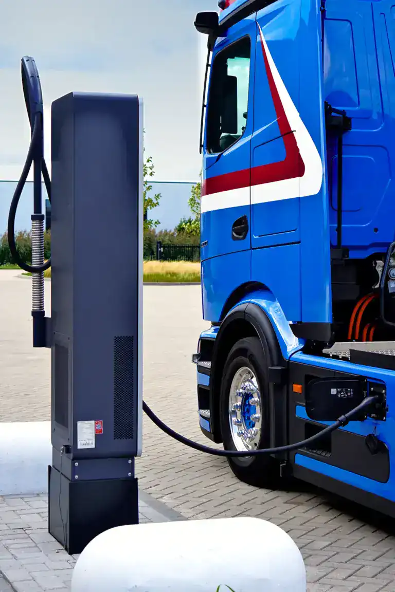 Elektrische truck aan de laadpaal op het laadplein van Royal Berry in Huissen