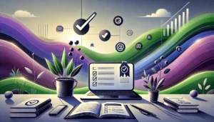 A contemporary landscape image representing the journey of studying and passing the Google Search Ads certification exam. The design focuses on elemen