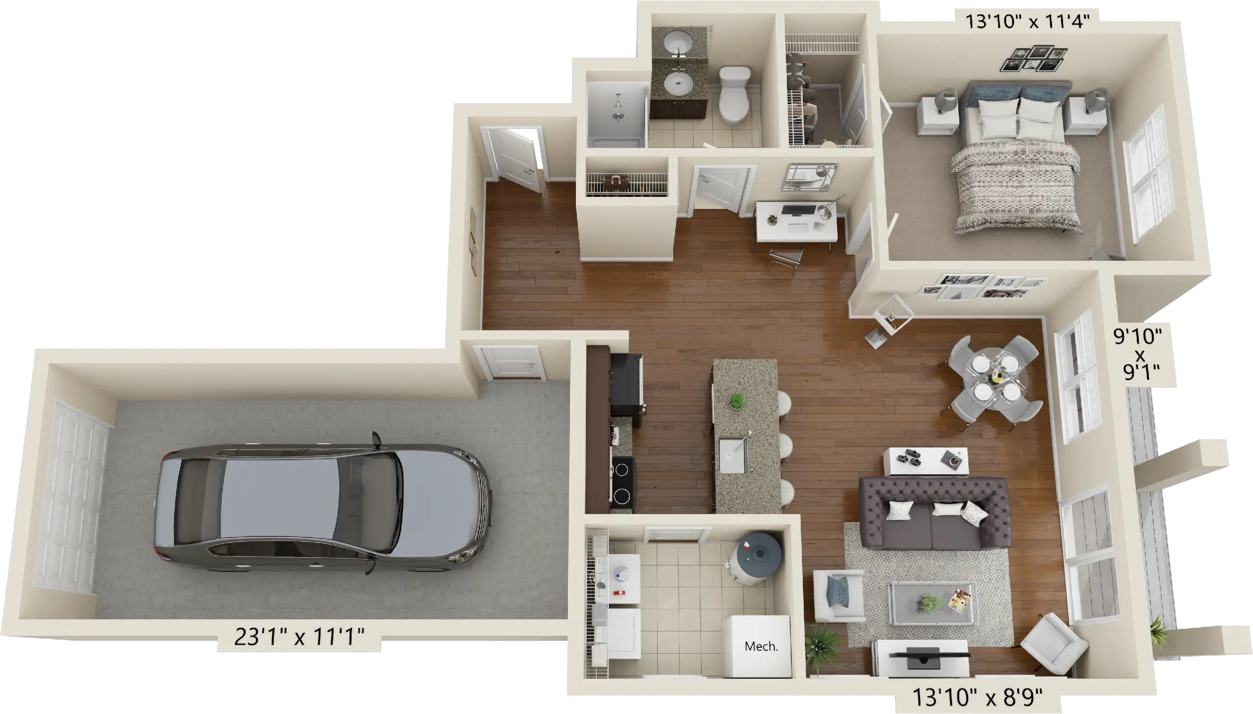 1 BDR, 1 BA – A1 1st Floor Townhouse Floorplan