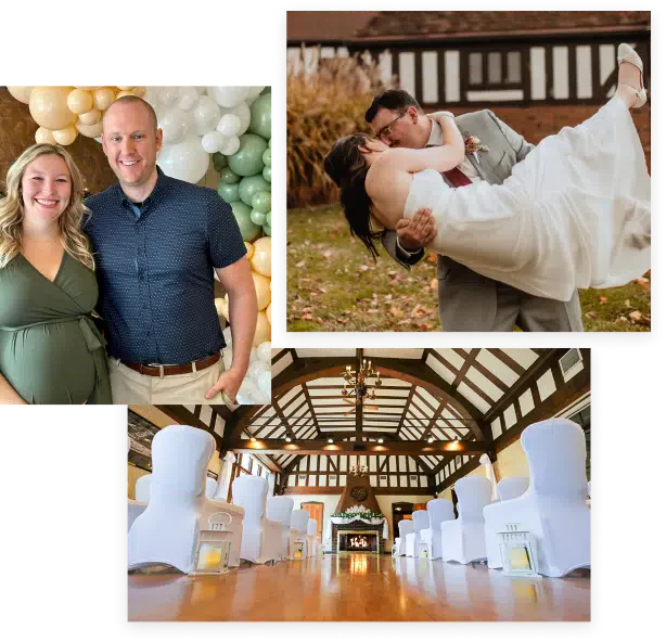 image group of happy couples and event space