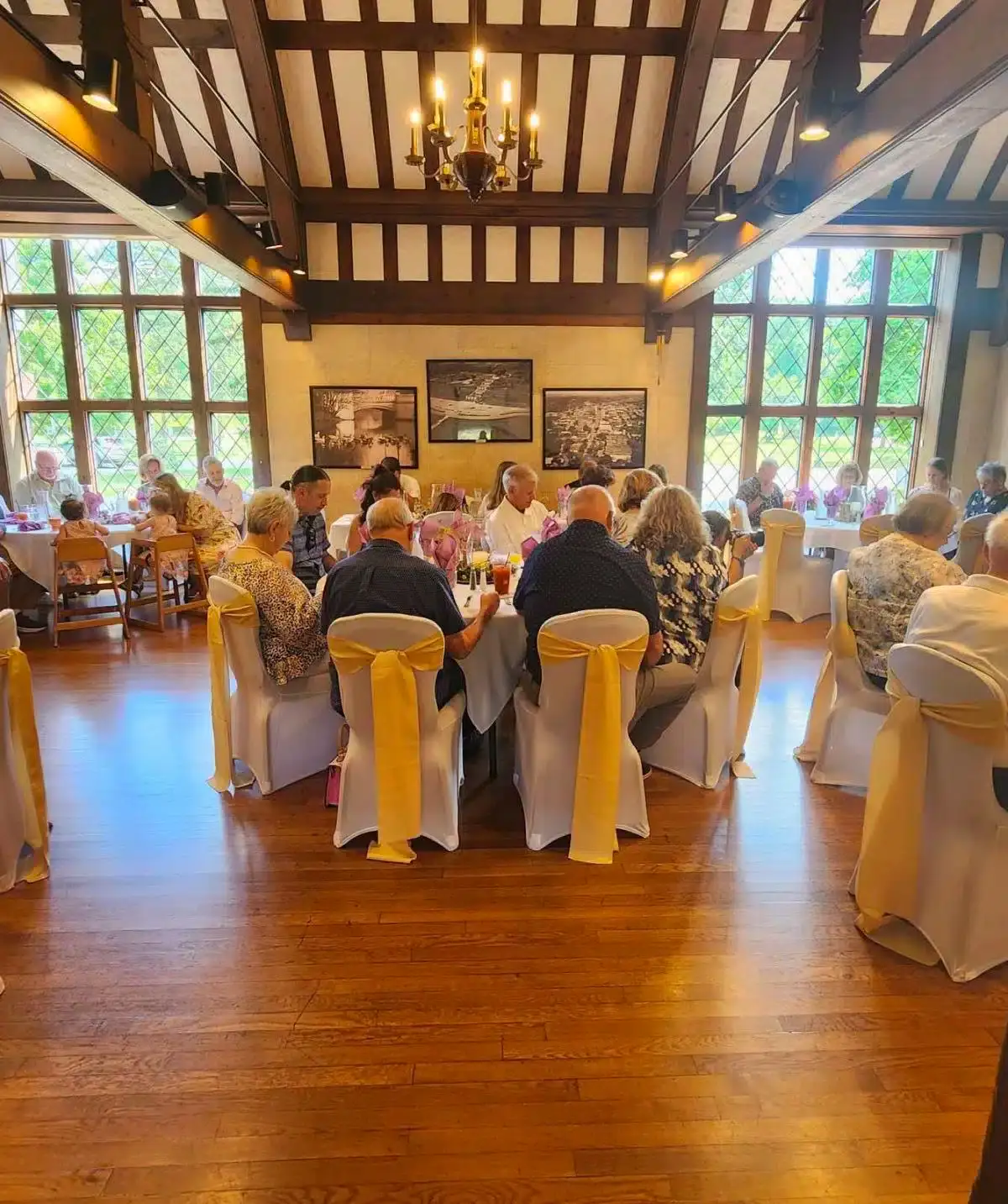 Elegant dining setup at Cascades Manor with guests enjoying a formal gathering.