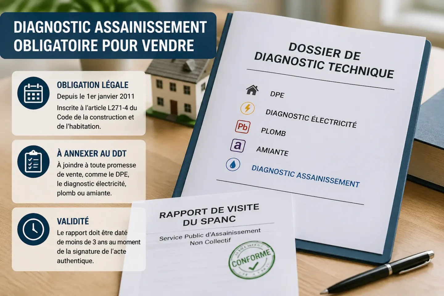 Diagnostic assainissement obligatoire lors de la vente immobilière avec dossier de diagnostic technique et rapport SPANC