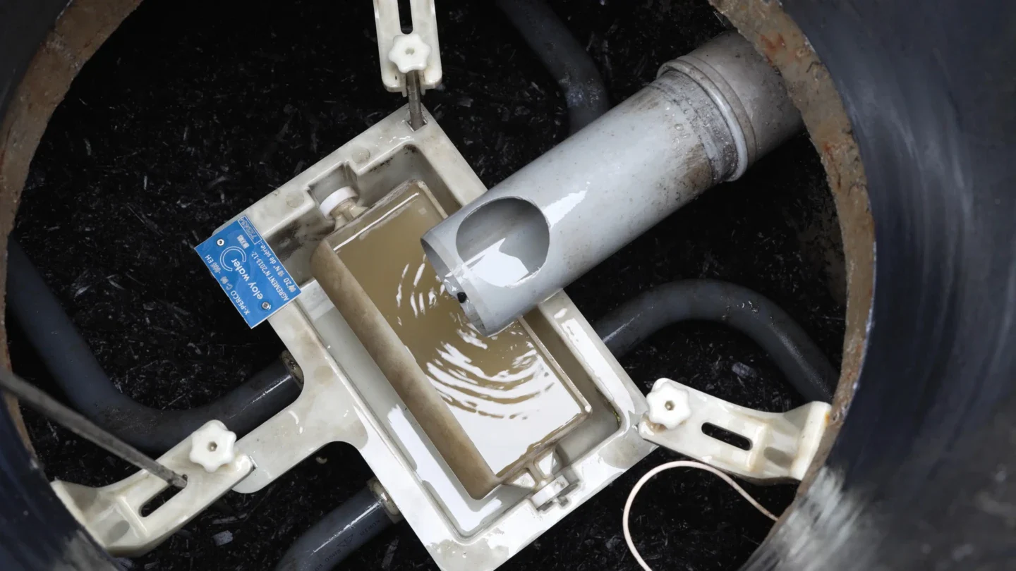 Préfiltre et système de répartition aquacan® dans un filtre compact d’assainissement avec arrivée d’eaux usées