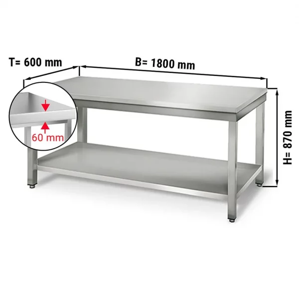 Nerezový pracovný stôl  - 180 x 60 cm - so základnou policou ATK186