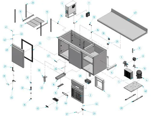Chladiaci stôl PREMIUM PLUS - 1468x700 mm - s 1 dvierkami a 3 zásuvkami a so zadnou stenou - Image 3