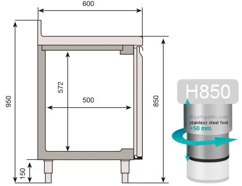Chladiaci stôl PREMIUM PLUS - 1468 x 600 mm - s 2 sklenenými dverami a podstavcom - Image 2