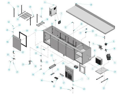 Chladiaci stôl PREMIUM PLUS - 2452 x 600 mm - s 3 dverami a 2 zásuvkami a so zadnou stenou - Image 3