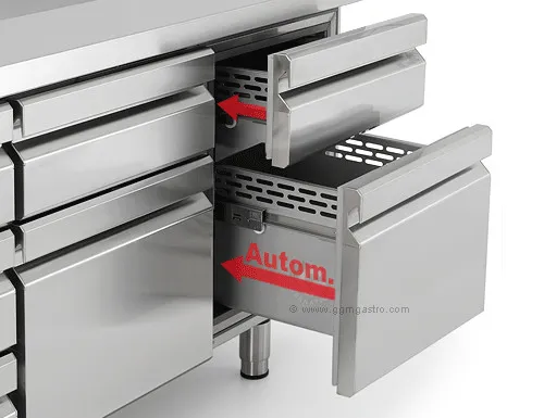 Chladiaci stôl PREMIUM PLUS - 2452 x 600 mm - s 2 dvierkami a 4 zásuvkami a so zadnou stenou - Image 4