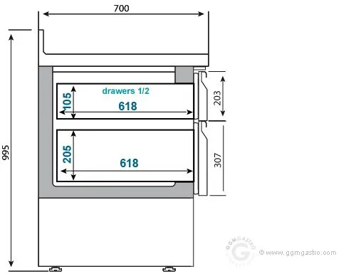 Chladiaci stôl PREMIUM PLUS - 1460x700mm - s 2 dvierkami a 2 zásuvkami a so zadnou stenou - Image 5