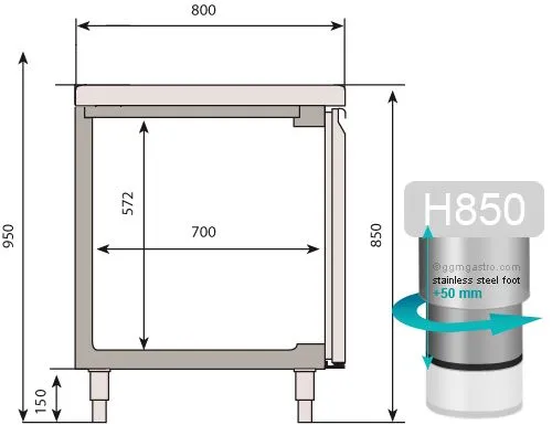 Pekársky chladiaci stôl Premium PLUS - 1618x800mm - so sklenenými dvierkami na oboch stranách a žulovou pracovnou doskou - Image 3