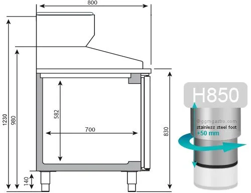 Chladiaci stôl na pizzu PREMIUM PLUS - 2305x800mm - s 2 dvierkami a 2 zásuvkami - vrátane chladiacej vitríny - 10x GN 1/3 - Image 4
