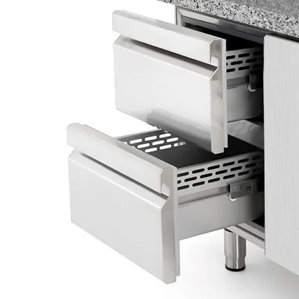 Chladiaci stôl na pizzu PREMIUM PLUS - 2305x800mm - s 2 dvierkami a 2 zásuvkami - vrátane chladiacej vitríny - 10x GN 1/3 - Image 6
