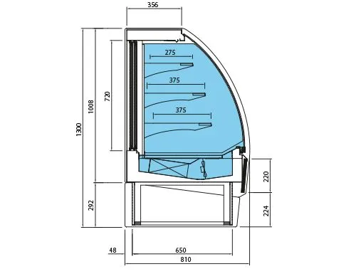 Nástenná chladiaca polica - 1290 mm - s LED osvetlením a 3 policami - posuvné dvere vzadu - Image 3