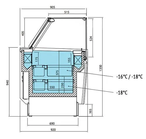 Zmrzlinový pult LIAM - 1310mm - statický - pre 10+10x 5 litrové nádoby na zmrzlinu - ružový - Image 2