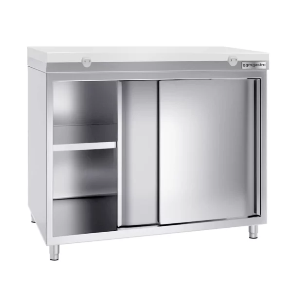 Nerezová pracovná skriňa PREMIUM - 2000x800mm - s posuvnými dverami bez podstavca vrátane reznej dosky - Image 3
