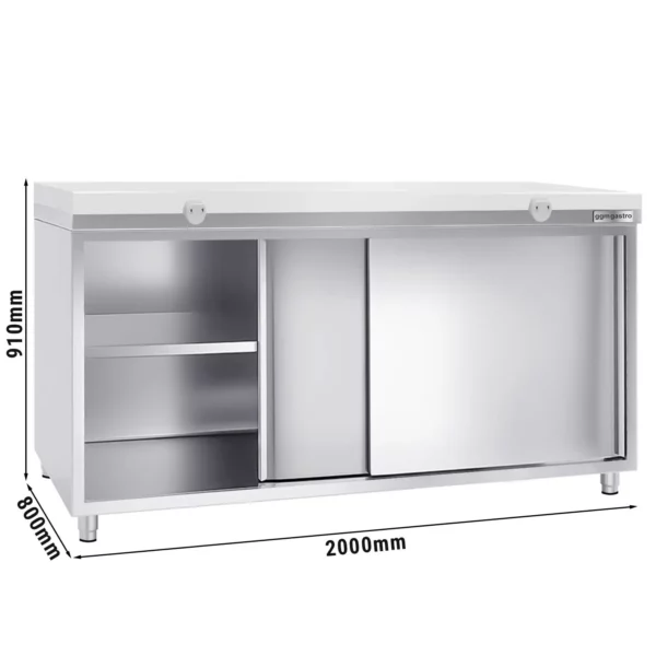 Nerezová pracovná skriňa PREMIUM - 2000x800mm - s posuvnými dverami bez podstavca vrátane reznej dosky