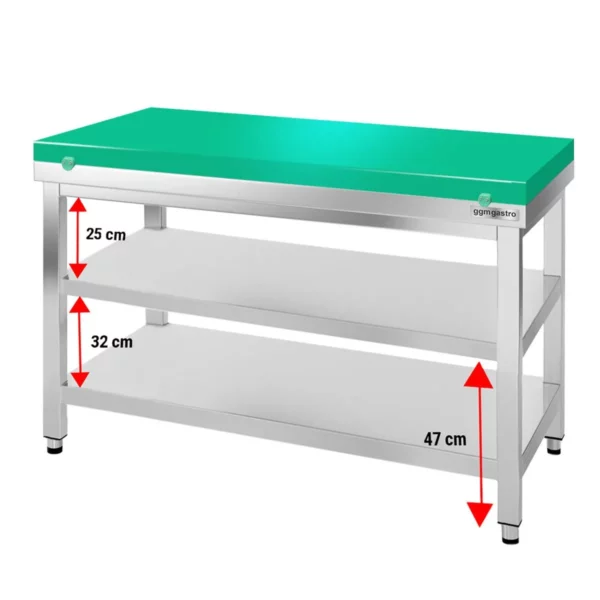 Pracovný stôl PREMIUM nerezová oceľ - 1200x800 mm - spodná doska bez podložky vr. rezná doska - Image 5
