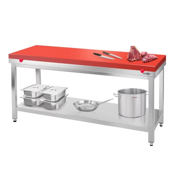Nerezový pracovný stôl PREMIUM - 2000x800mm - s podložkou bez zadného lemu vr. rezná doska - Image 6