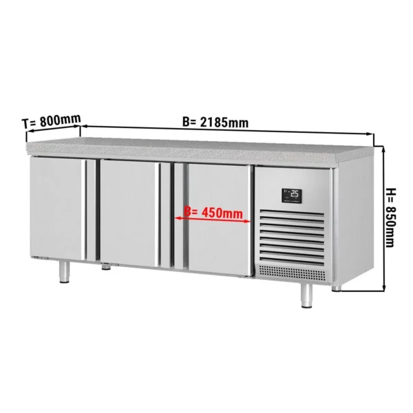Pekársky chladiaci stôl Premium PLUS - 2185x800mm - s dvierkami na oboch stranách a žulovou pracovnou doskou