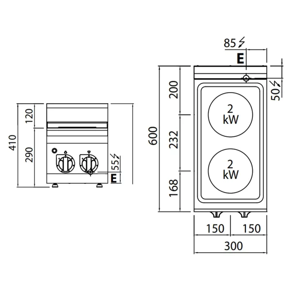 Elektrický sporák - 4 kW - 2 platne okrúhle - Image 3