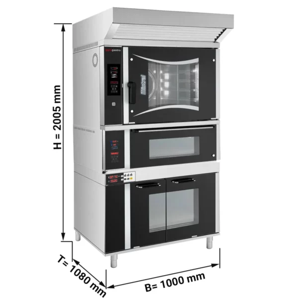 Pekárenský kombinovaný konvektomat - 6x EN 60x40 - Digitálny - vrátane pece na pizzu, digestora a skrinky na kysnutie