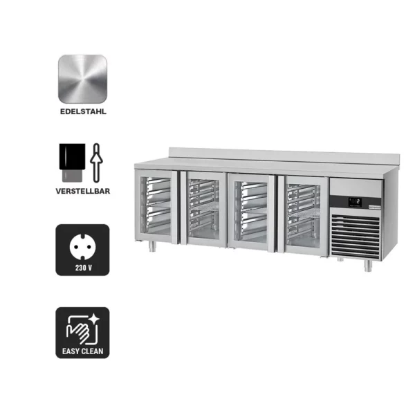 Chladiaci stôl PREMIUM - 2300x700mm - so 4 sklenenými dvierkami a zadným krytom - Image 2