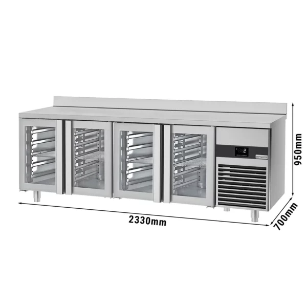 Chladiaci stôl PREMIUM - 2300x700mm - so 4 sklenenými dvierkami a zadným krytom