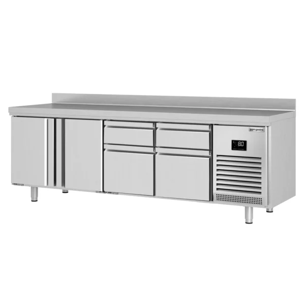 Chladiaci stôl PREMIUM PLUS - 2452 x 600 mm - s 2 dvierkami a 4 zásuvkami a so zadnou stenou - Image 8