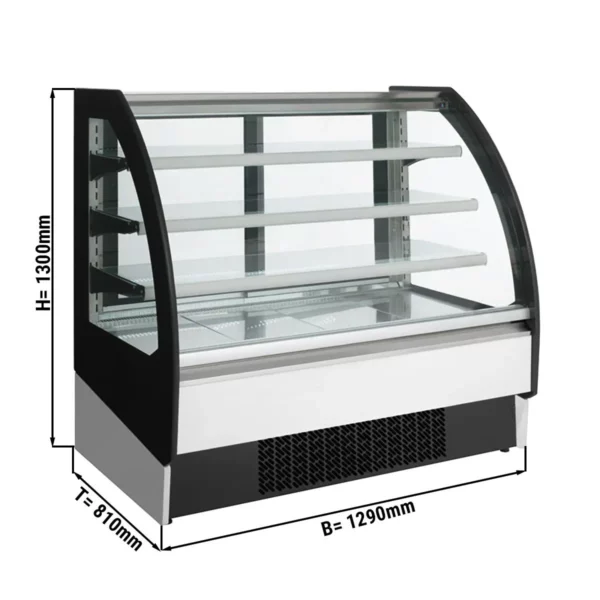 Nástenná chladiaca polica - 1290 mm - s LED osvetlením a 3 policami - posuvné dvere vzadu