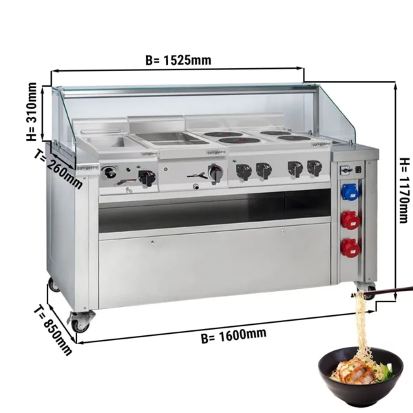 Mobilná varná doska - 1600x850mm - výška: 1170mm - vrátane variča cestovín, elektrického sporáka a vane-marie