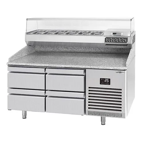 Chladiaci stôl na pizzu PREMIUM PLUS - 1490x700mm - so 4 zásuvkami - vrátane chladiacej vitríny - 6x GN 1/4 - Image 3