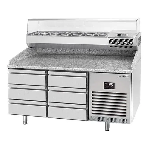 Chladiaci stôl na pizzu PREMIUM PLUS - 1490x700mm - so 6 zásuvkami - vrátane chladiacej vitríny - 6x GN 1/4 - Image 3