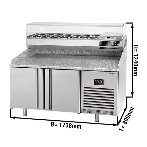 Chladiaci stôl na pizzu PREMIUM PLUS - 1783x800mm - s 2 dvierkami - vrátane chladiacej vitríny - 7x GN 1/4