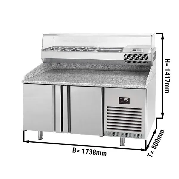 Chladiaci stôl na pizzu PREMIUM PLUS - 1783x800mm - s 2 dvierkami - vrátane chladiacej vitríny - 6x GN 1/3