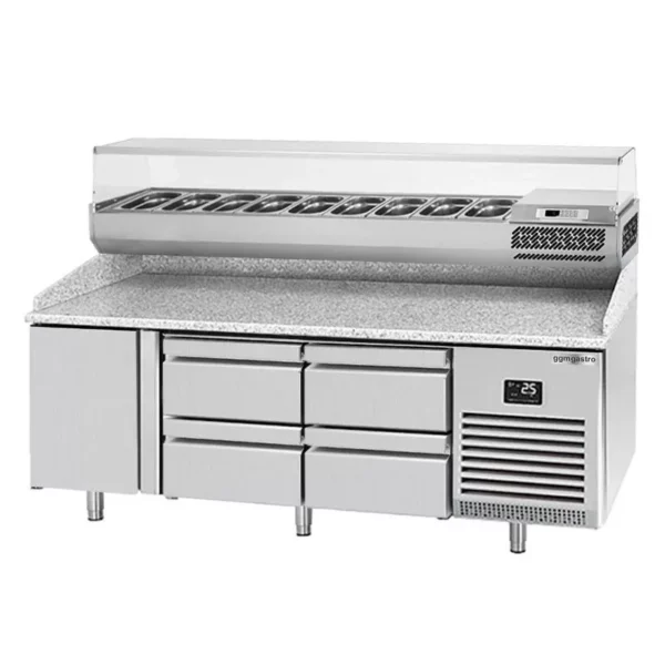 Chladiaci stôl na pizzu PREMIUM PLUS - 1980x700mm - s 1 dvierkami a 4 zásuvkami - vrátane chladiacej vitríny - 9x GN 1/4 - Image 2