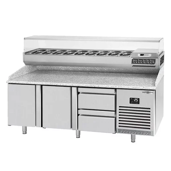 Chladiaci stôl na pizzu PREMIUM PLUS - 1980x700mm - s 2 dvierkami a 2 zásuvkami - vrátane chladiacej vitríny - 9x GN 1/4 - Image 5