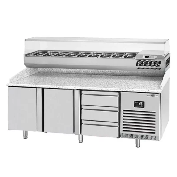 Chladiaci stôl na pizzu PREMIUM PLUS - 1980x700mm - s 2 dvierkami - vrátane chladiacej vitríny - 9x GN 1/4 - Image 5