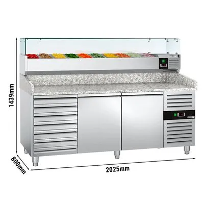 Chladiaci stôl na pizzu ECO - 2000x800mm - s 2 dvierkami a 7 zásuvkami - vrátane chladiacej vitríny - 9x GN 1/3