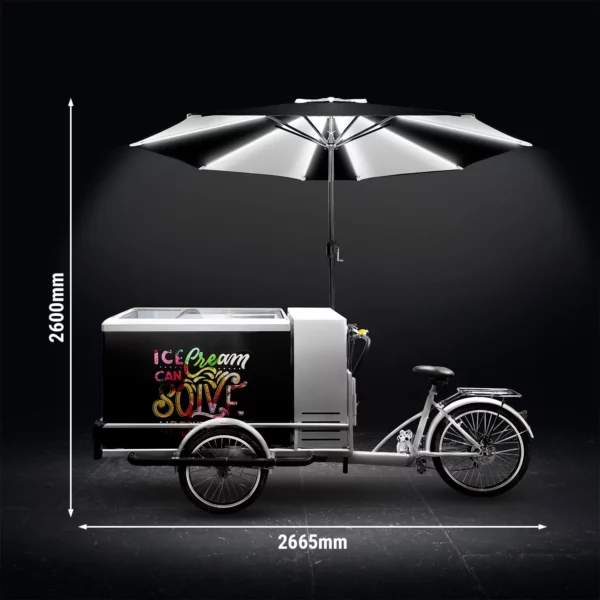 Ľadový bicykel - s LED osvetleným dáždnikom - 6-rýchlostné prevody Shimano - pre 7x 5-litrové nádoby na ľad - Image 4