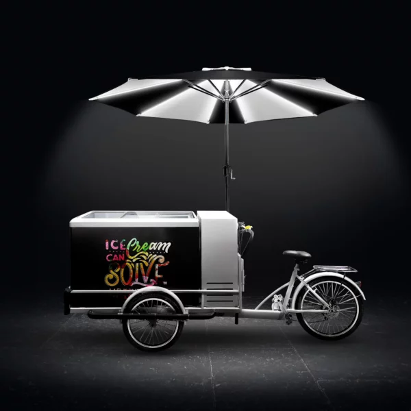 Ľadový bicykel - s LED osvetleným dáždnikom - 6-rýchlostné prevody Shimano - pre 7x 5-litrové nádoby na ľad - Image 5